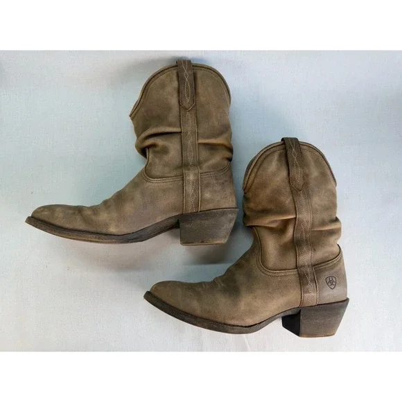 Ariat Boot Women Sz 7.5B Brown Taupe Reina Leather Cowgirl Western Slouch Bootie - Picture 9 of 10